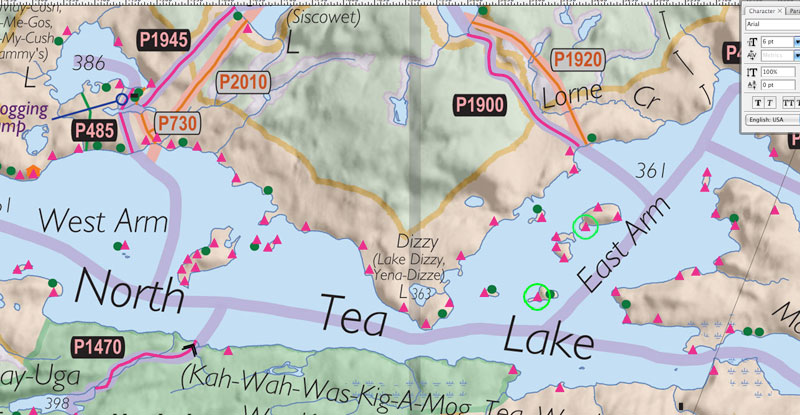 North Tea Lake Algonquin Map Group Sites On North Tea - East Arm - Algonquinadventures