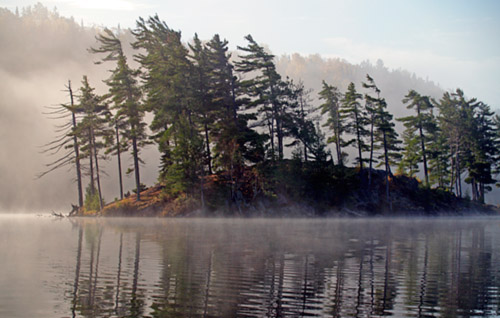 Misty morning on Tom Thomson Lake